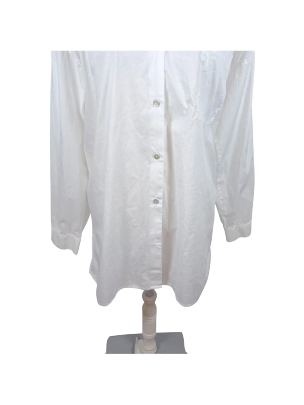 Eileen Fisher System White Organic Cotton Stretch Classic Collar Long Shirt Sz L - Picture 7 of 11